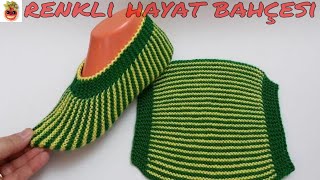 İki Şişle Örülen Çizgili Haraşo Patik Modeli  -  Anlatımlı Yapılışı -  Örgü Dantel Oya El İşi