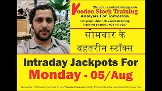 Intraday Jackpot's for 05 Aug 2019 | Free Intraday Tips | Intraday Trading Strategies For Beginners