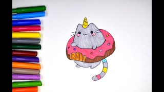Учимся рисовать котёнка в пончике. Милый каваи котенок. Learn to draw a kitten