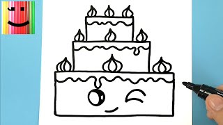 COMMENT DESSINER UN GATEAU D'ANNIVERSAIRE KAWAII - TUTO DESSIN