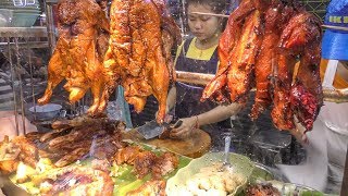 Chinese Street Food in Bangkok, Thailand. Jumbo Lobster, Crispy Pork, Duck, Prawn, Squid and More