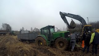 Kopanie stawu w ekstremalnych warunkach - WPADKI ciągników John Deere , McCormick,Deutz Fahr