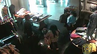 Surveillance shows trio stealing thousands in clothing from Abercrombie & Fitch