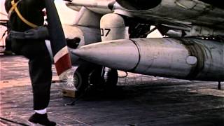 A-1H Aircraft catapults from the flight deck of USS Midway. HD Stock Footage