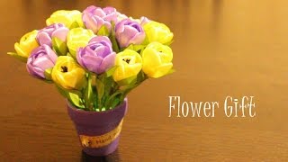 Подарок из Лент Своими Руками / Канзаши Мастер Класс / Цветы из Лент