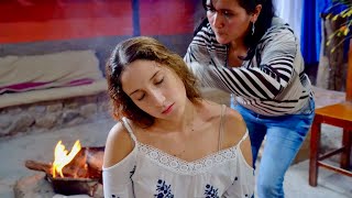 Doña Esperanza in relaxing limpia espiritual (spiritual cleansing) & ASMR massage, soft fire sounds