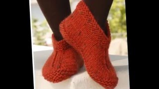 Красивые вязаные спицами домашние следки