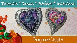 Zentangle Magic Heart pendants how to use silkscreens and cabezels with polymer clay