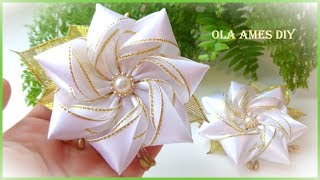 Канзаши/Цветок из атласной ленты на заколке/Kanzashi Flower Hairclip/Flor de Fita Cetim/Ola ameS DIY