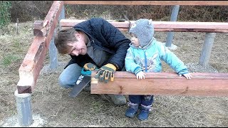 Обвязка брусом. Обработка антисептиком. Лаги для пола.