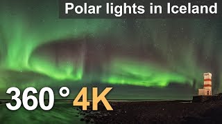 360°, Polar lights in Iceland. 4К video