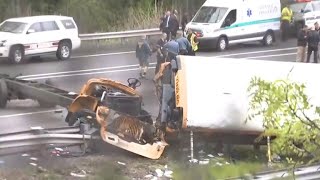N.J. school bus collides with dump truck in "horrific" crash