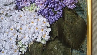 Картина атласными лентами - СИРЕНЬ у ОКНА. Картина СИРЕНЬ у ОКНА - вышитая атласными лентами.