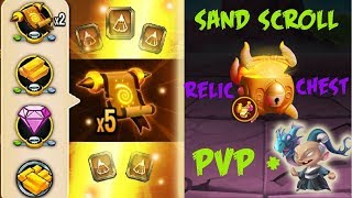 Monster Legends - Get Sand Scroll Open Golden Relic Chest Review combat PVP Kihaku vs Igursus