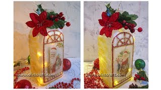 Decoupage Christmas Glass Bottle Art recycled DIY