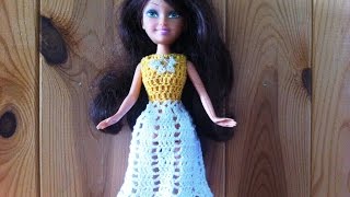 Ажурное платье для куклы крючком с квадратной кокеткой / Мастер-класс / Barbie dress crochet