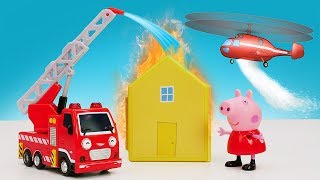Видео про машинки помощники для малышей! Пожарная машина и вертолет тушат пожар!