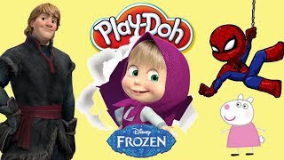 Masha and the bear Pepa pig Frozen Spiderman Play doh Surprises - Eggs and toys tv