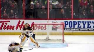 Tuukka Rask in action during the Bruins @ Senators hockey game