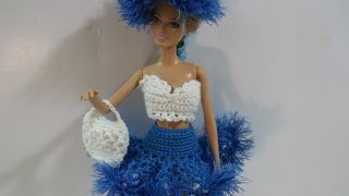 Вязанные юбка-пачка, топик и сумочка для куклы. Outfit for Barbie.