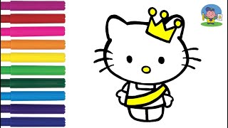 Как нарисовать ХЕЛЛО КИТТИ ПРИНЦЕССУ | Раскраска для детей | How to Draw Hello Kitty Princess