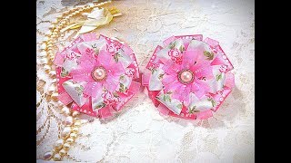 Яркие бантики резинки из лент канзаши МК / hair clips ribbon kanzashi DIY