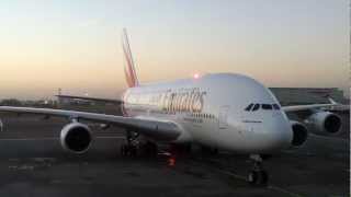 Parking of an Emirates A380 A6-EDI at LHR