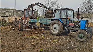 Грузим навоз. Суровая Сельхозтехника ЮМЗ-6 погрузчик + ЮМЗ-6 тягач