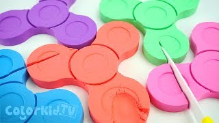 Learn Colors Kinetic Sand Fidget Spinner Surprise Toys - DIY How To Make for Kids