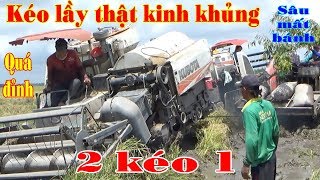 Kéo lầy thật kinh khủng 2 kéo 1 máy cắt Kubota DC-70G lún quá sâu