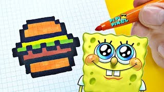 КРАБСБУРГЕР  ПО КЛЕТОЧКАМ ! Krabby Patty PIXEL ART  КАК НАРИСОВАТЬ ? HOW TO DRAW !