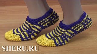 Следки без швов на двух спицах. Урок 228