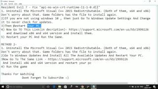 Resident Evil 7: Biohazard- "api-ms-win-crt-runtime-l1-1-0.dll" Error [FIXED] [100% Working]
