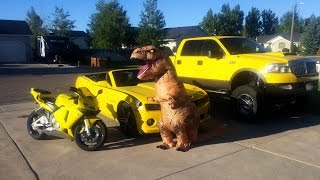 What Does a T-Rex Drive? Inflatable Trex Costume Driving Cars