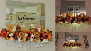 Dollar Tree DIY Fall Wall Home Decor 2018| DIY Lighted Mirror Home Decor| Elegant Fall Home Decor