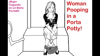 Animated BW Woman Pooping in a Porta Potty/Mujer Animada BN Cagando en un Baño Portátil