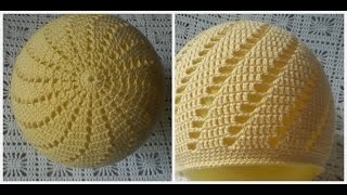 Шапка крючком с узором по спирали