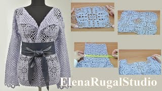 Кардиган из квадратных мотивов крючком Урок 204 часть 2 из 2