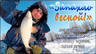 Ловля плотвы на безмотыльную мормышку чёртик весной, малая речка - "Запахло весной!"