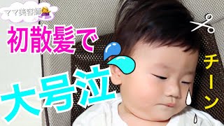 【初めての散髪】生後6ヶ月の赤ちゃんが初めての散髪で大号泣‼︎ママ美容師が大苦戦。Baby's first haircut.（#成長記録17）