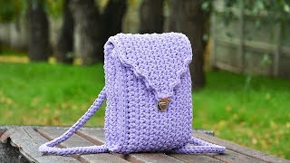 Рюкзак из трикотажной пряжи крючком/Simple backpack of t shirt yarn Crochet/English SUBTITLES