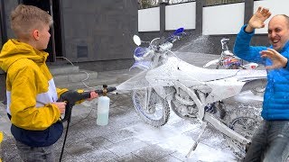 Отомстил ПАПЕ...МЕняем масло на PitBike. Моем наш с папой транспорт...