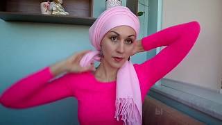 Теплый шарф / палантин на голове - легко фиксируем резинкой.  Winter scarf turban