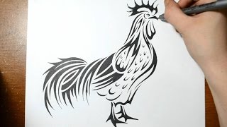 How to Draw a Rooster - Tribal Art - Real Time Drawing