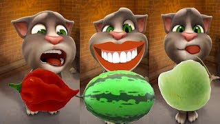 My Talking tom cat, how to draw fruits, chilli,watermelon, banana and Mangoes, tom cat lovable momen
