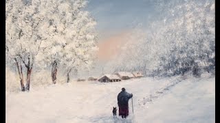Зима, Снег, Деревенский пейзаж  Акрилом. Лимит. Палитра. Winter, Snow  in Acrylic. Limited Palette