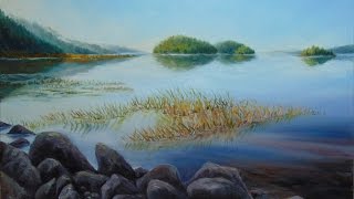 Пишем маслом туман,отражение в воде,камни.Живопись маслом Кругловой Людмилы