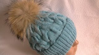 Вязание шапки c косами.Knitting hats c braids.