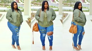 PLUS SIZE OUTFIT IDEA | FASHION NOVA CAMO DESTROYED DENIM