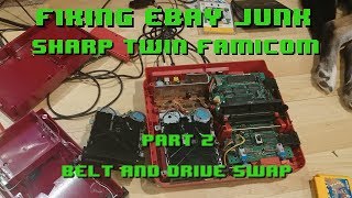 Sharp Twin Famicom Disk System - Part 2 - Fixing eBay Junk Replacing Belt and Drive Swap